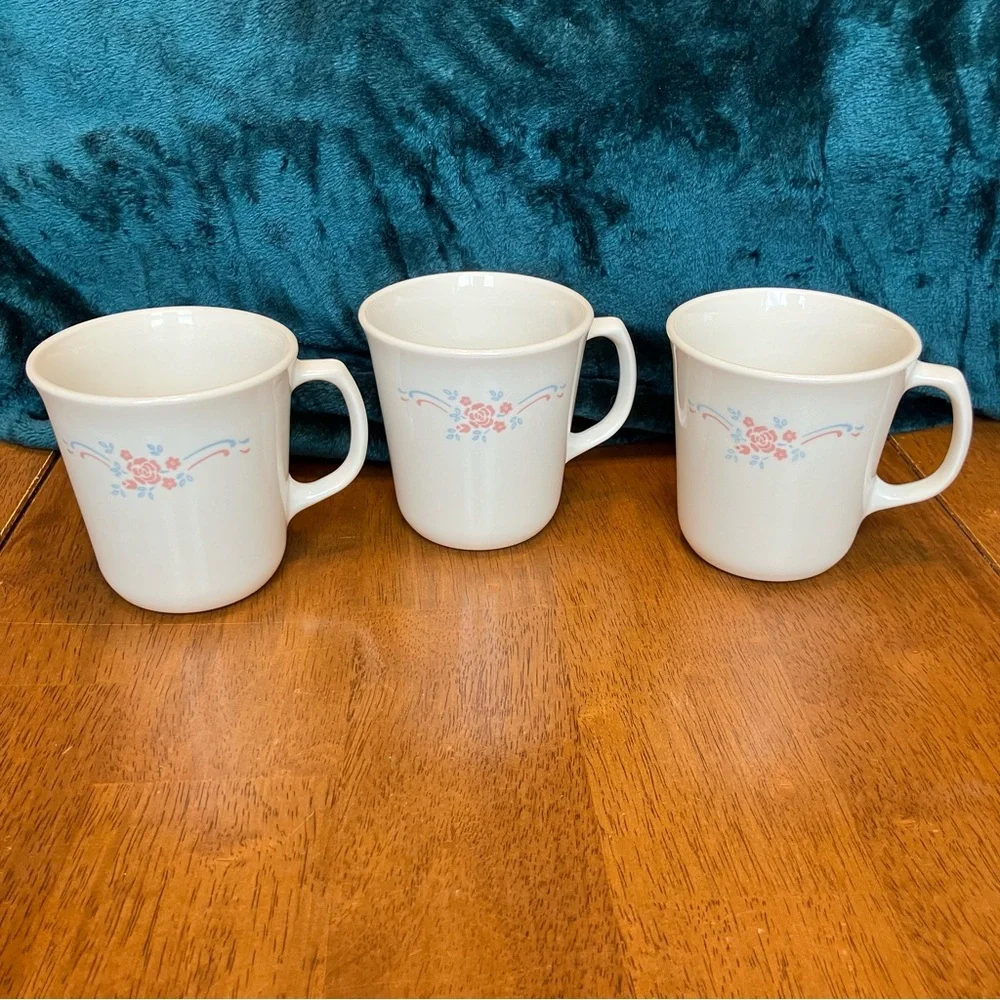Vintage‎ Corning Corelle Floral Rose English Breakfast Coffee Mug Cup set of 3